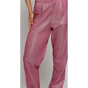 Sans Souci Pink Glitter Metallic High Waisted Pleated Trousers Pants GSP915 (16)